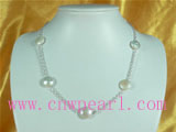 12mm white coin pearl with silver chain necklace